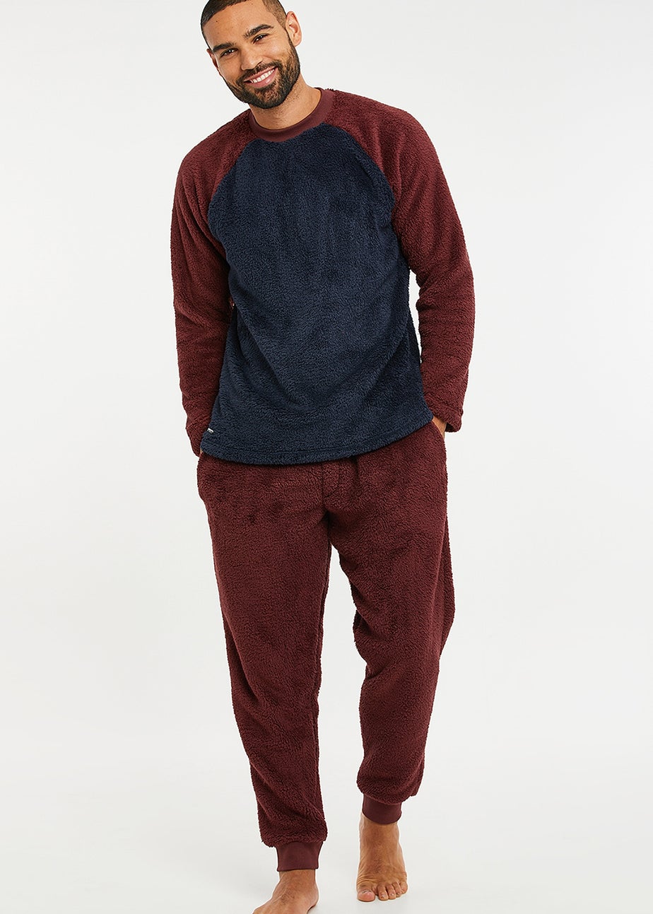 Threadbare Burgundy Borg Loungewear Set