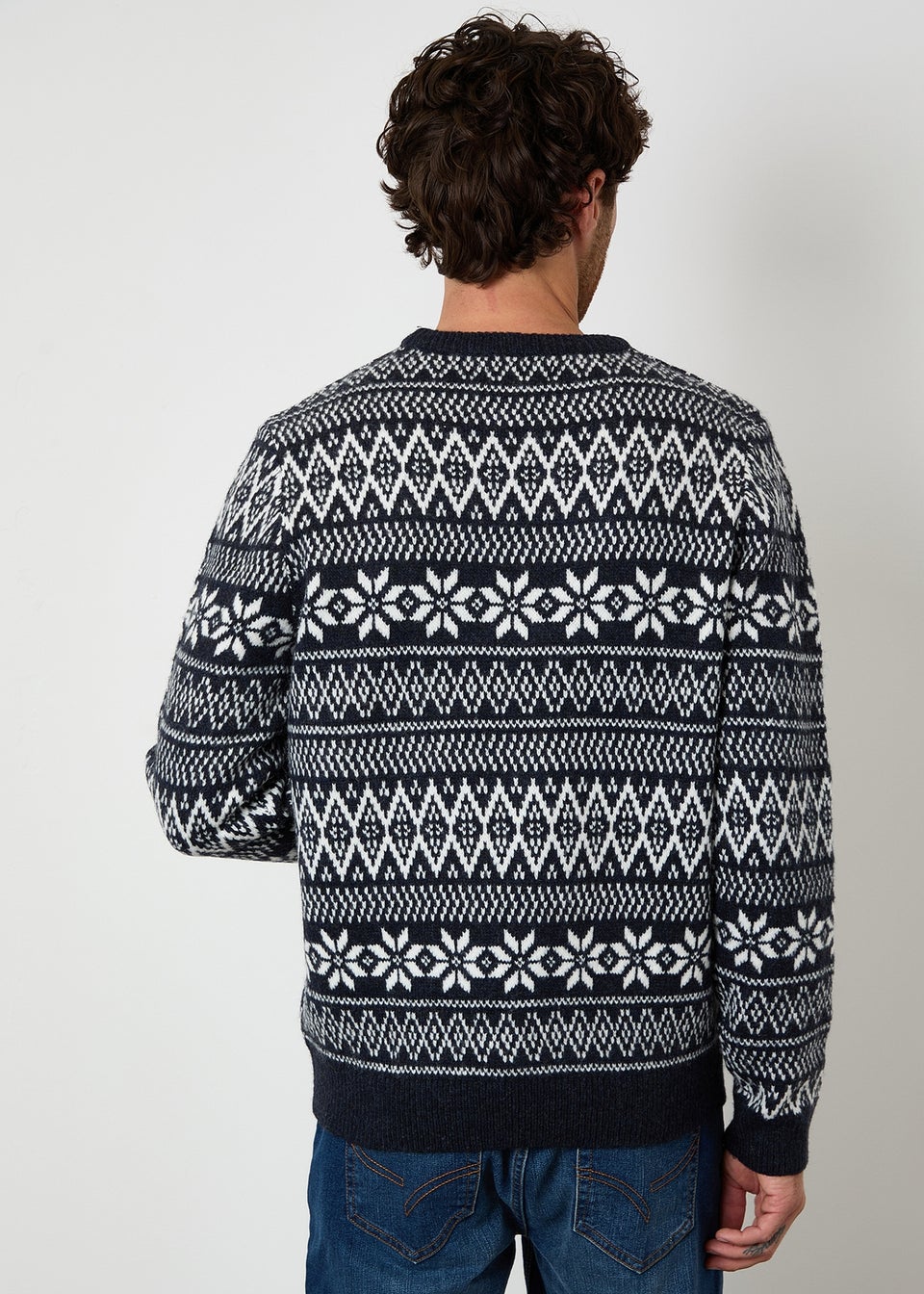 Threadbare Navy Fairisle Crew Neck Christmas Jumper