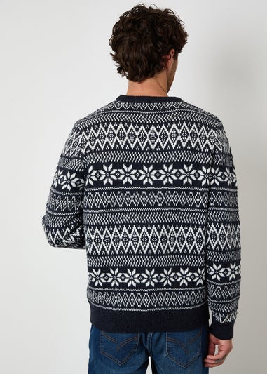 Threadbare Navy Fairisle Crew Neck Christmas Jumper