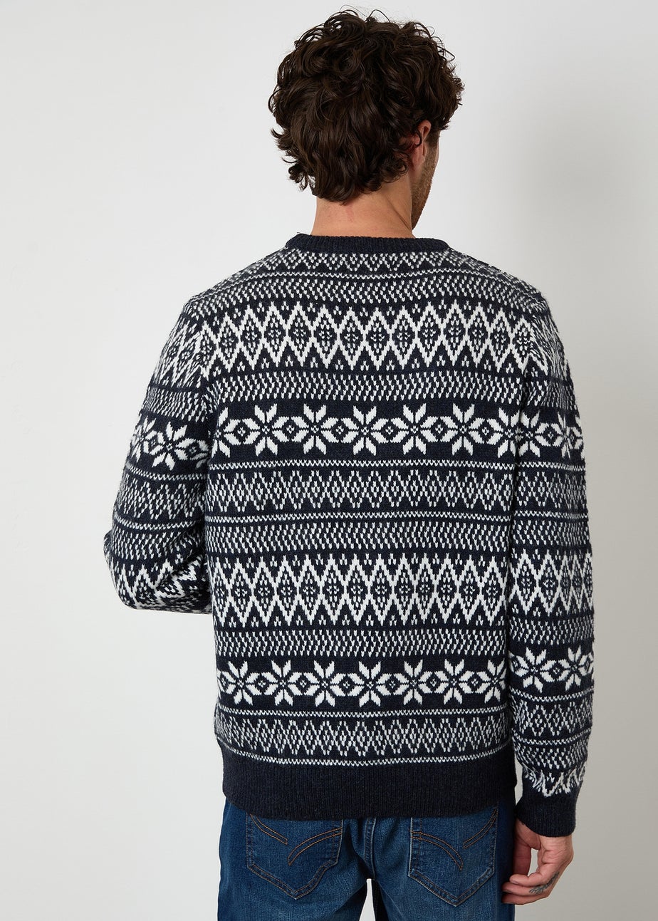 Threadbare Navy Fairisle Crew Neck Christmas Jumper
