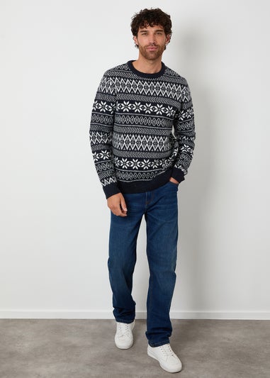 Threadbare Navy Fairisle Crew Neck Christmas Jumper