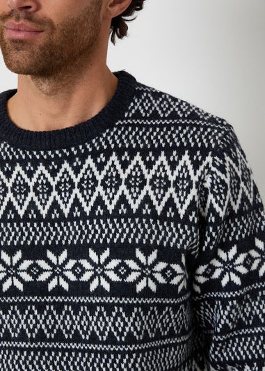 Threadbare Navy Fairisle Crew Neck Christmas Jumper