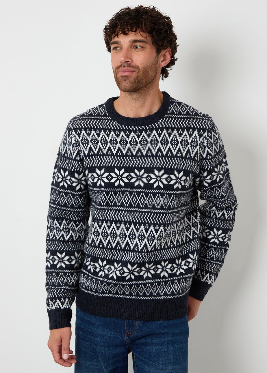 Threadbare Navy Fairisle Crew Neck Christmas Jumper