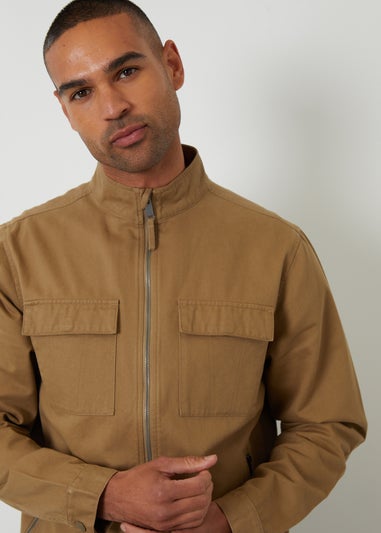 Threadbare Stone Cotton Twill Lightweight Funnel Neck Jacket