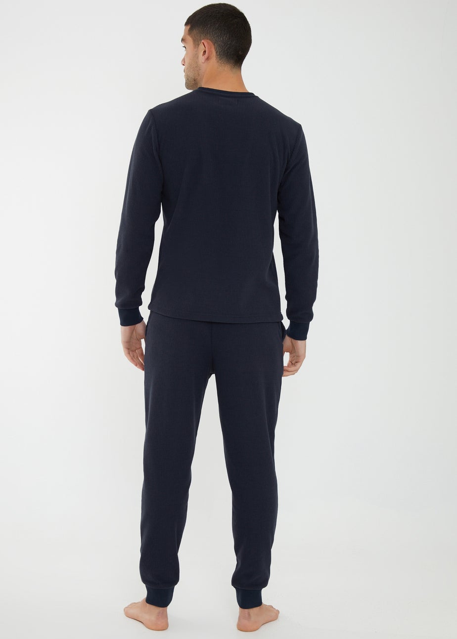 Threadbare Navy Fentun Waffle Textured Fleece Loungewear Set