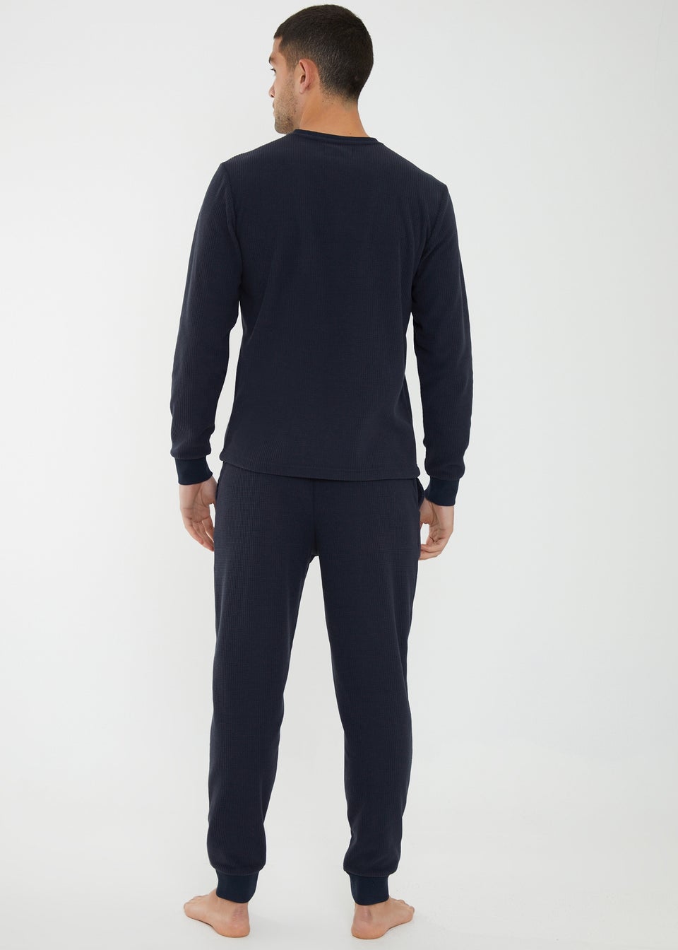 Threadbare Navy Fentun Waffle Textured Fleece Loungewear Set