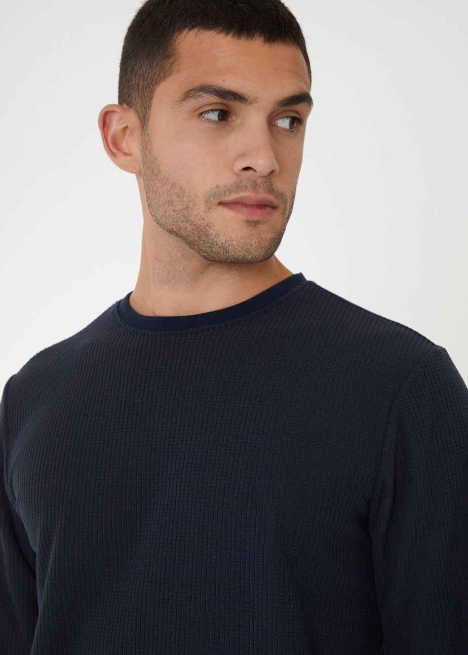 Threadbare Navy Fentun Waffle Textured Fleece Loungewear Set