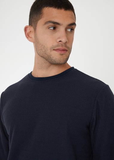 Threadbare Navy Fentun Waffle Textured Fleece Loungewear Set