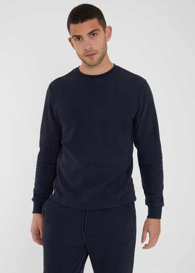 Threadbare Navy Fentun Waffle Textured Fleece Loungewear Set