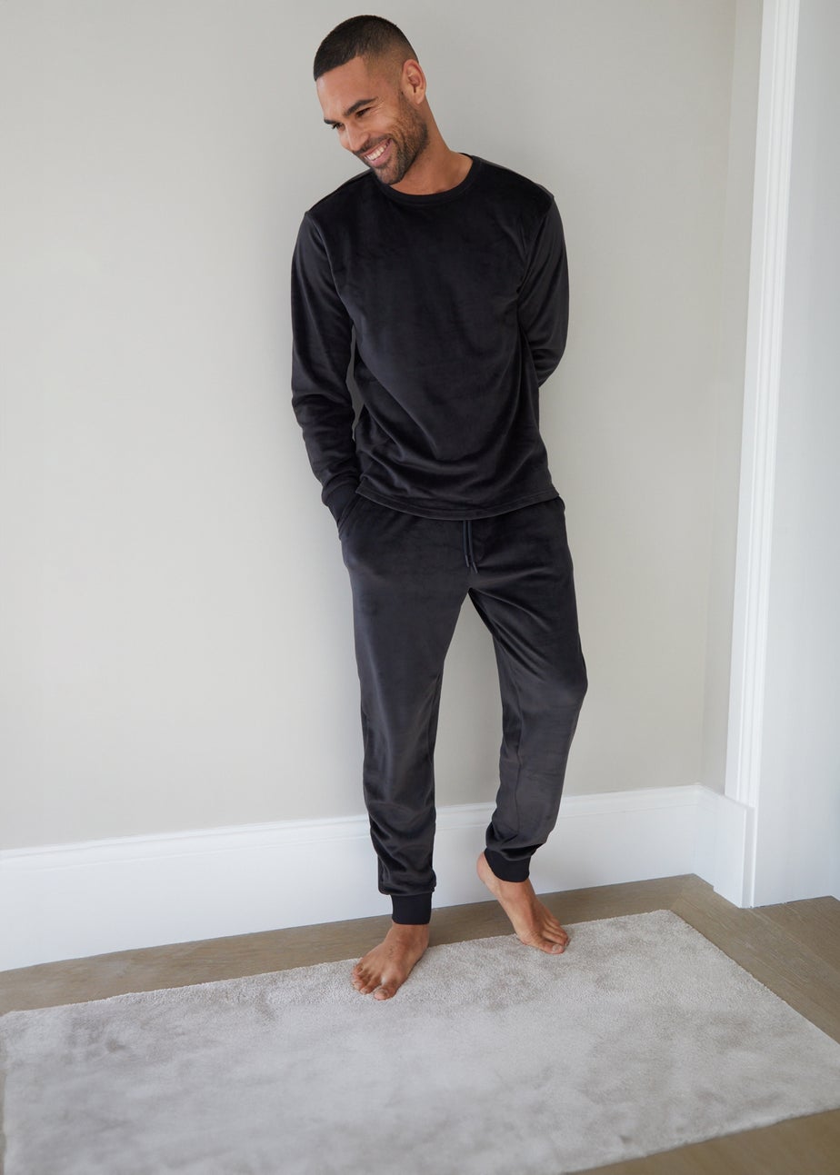 Threadbare Black Keenan Soft Touch Velour Loungewear Set
