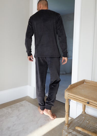 Threadbare Black Keenan Soft Touch Velour Loungewear Set