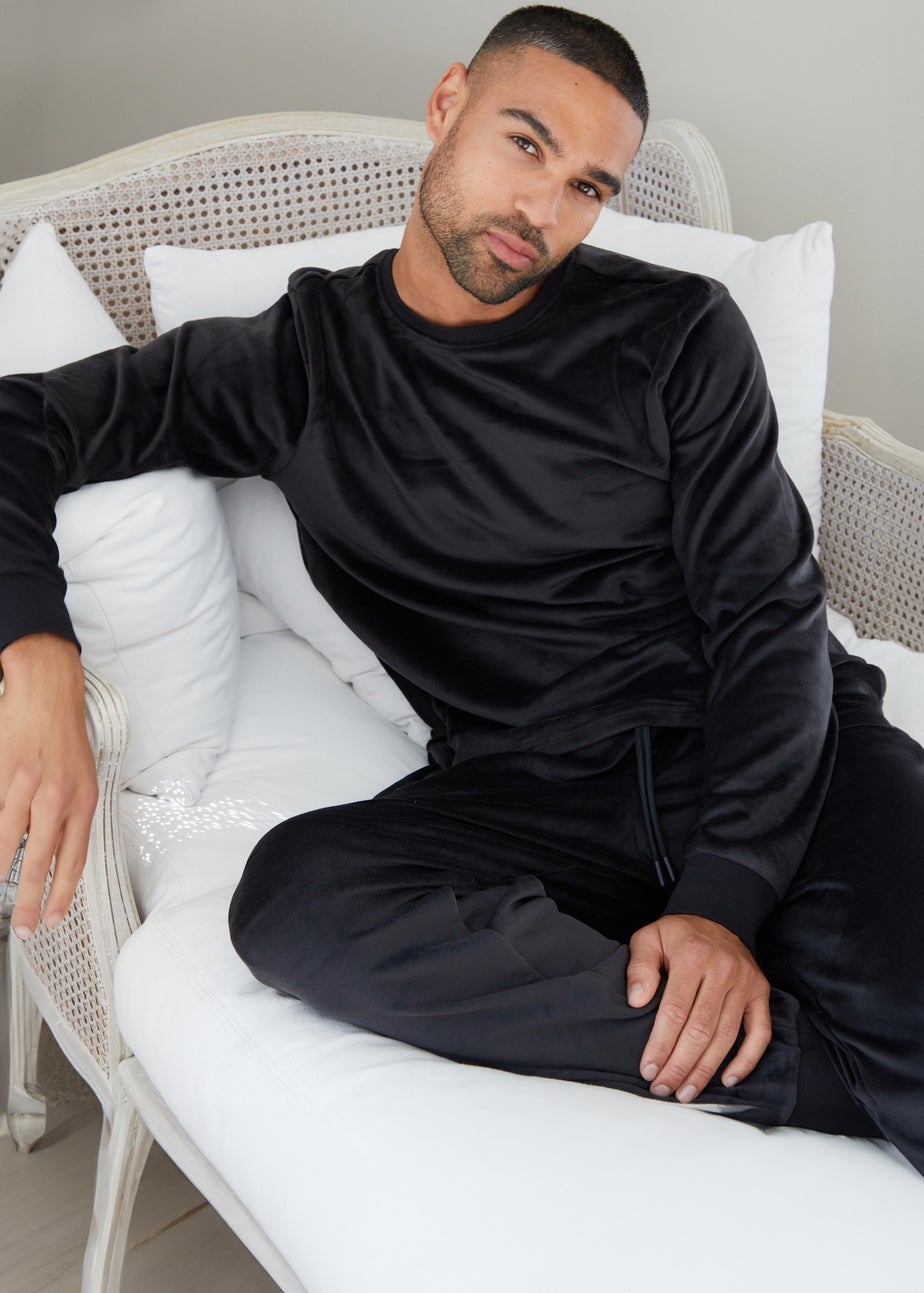 Threadbare Black Keenan Soft Touch Velour Loungewear Set