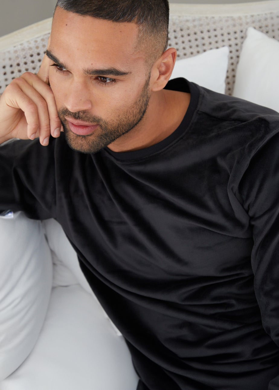 Threadbare Black Keenan Soft Touch Velour Loungewear Set