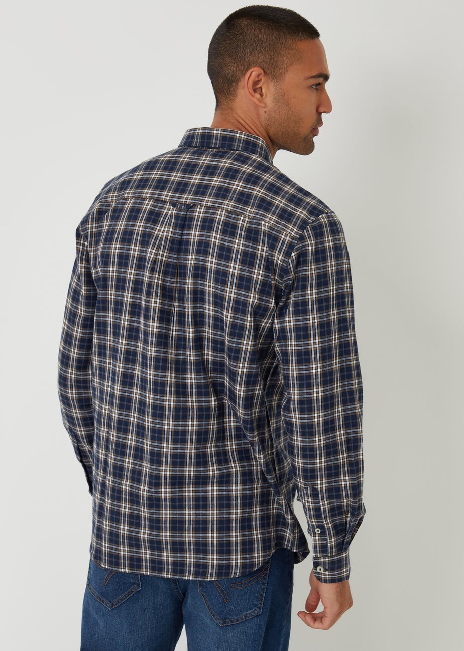 Threadbare Navy Brushed Flannel Check Long Sleeve Shirt