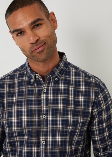 Threadbare Navy Brushed Flannel Check Long Sleeve Shirt