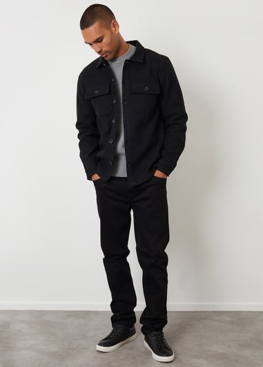 Threadbare Black Faux Wool Button Up Shacket