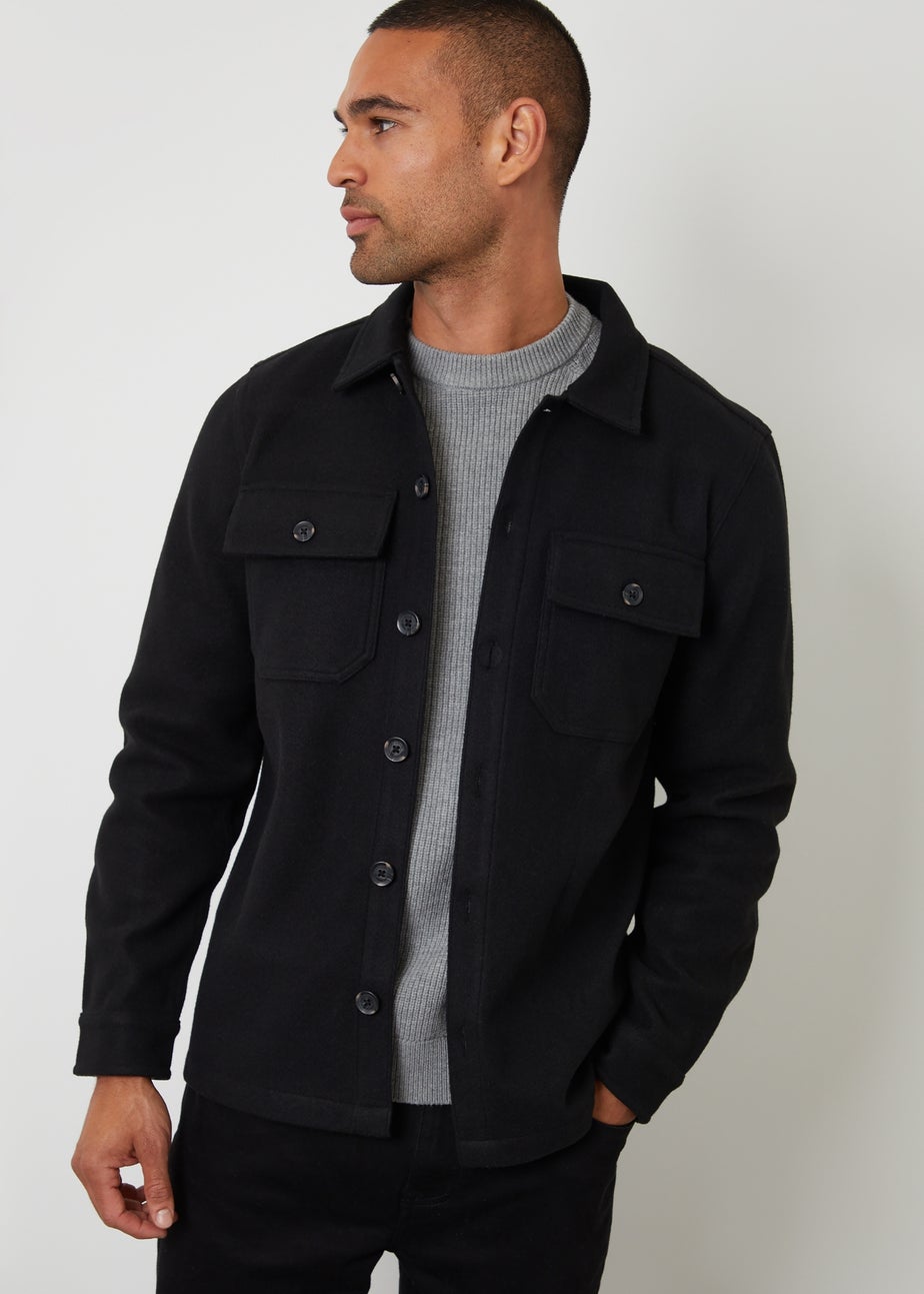 Threadbare Black Faux Wool Button Up Shacket