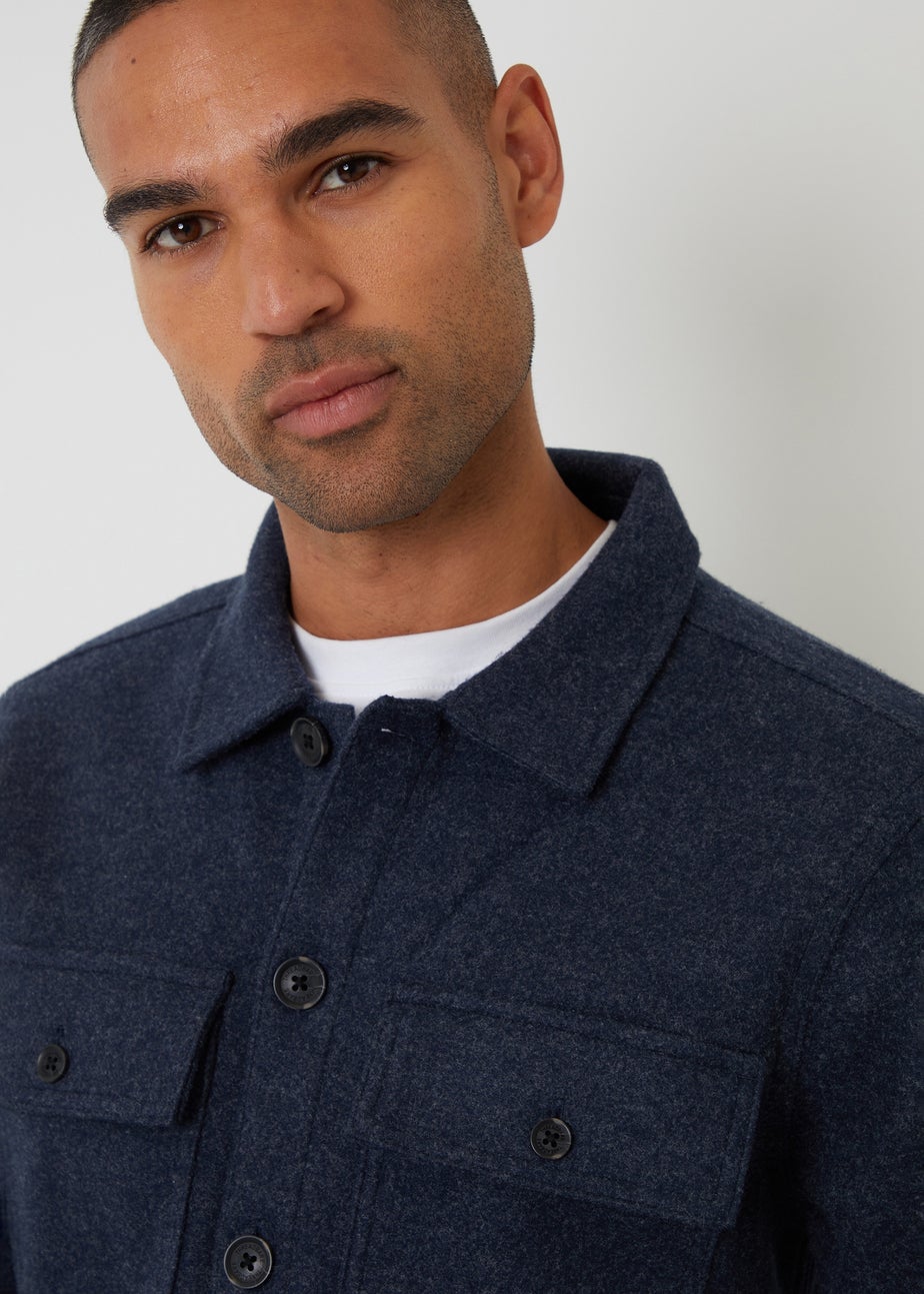Threadbare Navy Faux Wool Button Up Shacket