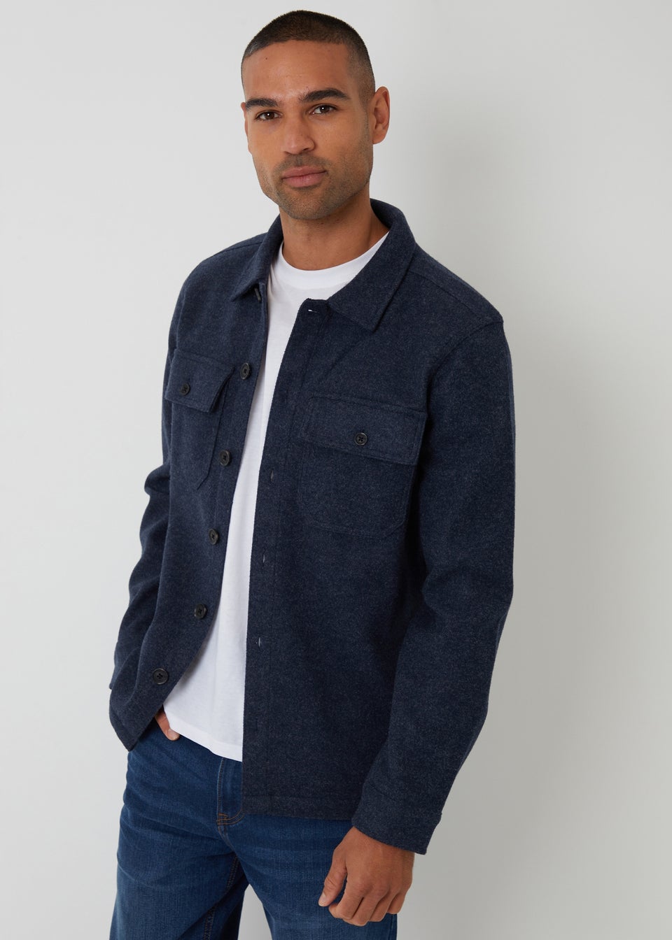 Threadbare Navy Faux Wool Button Up Shacket