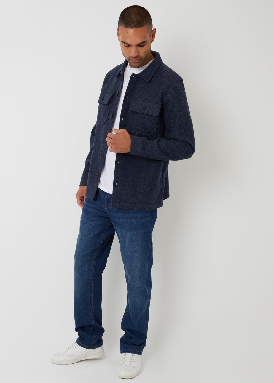 Threadbare Navy Faux Wool Button Up Shacket
