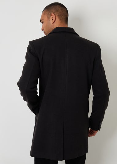 Threadbare Black Faux Wool Overcoat