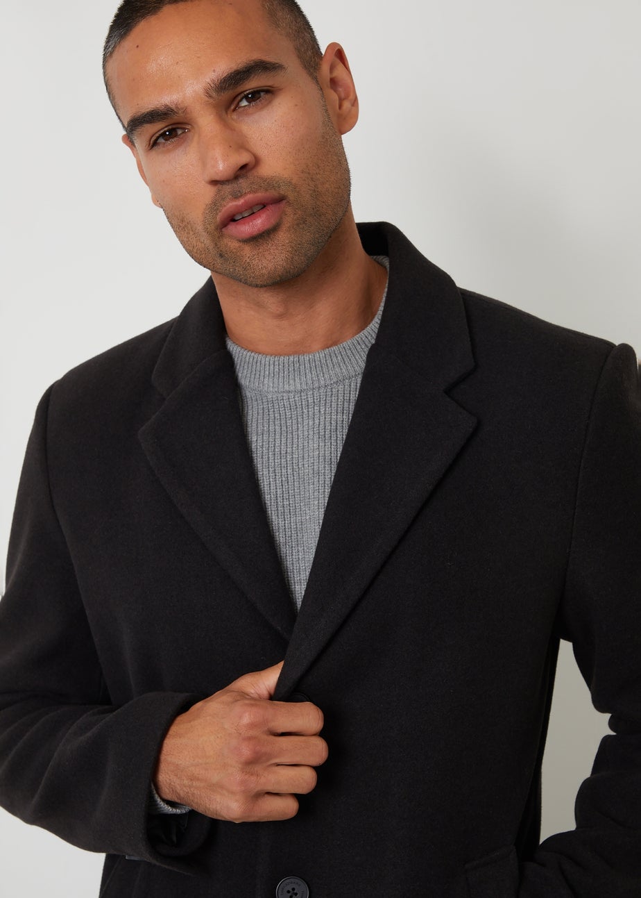 Threadbare Black Faux Wool Overcoat