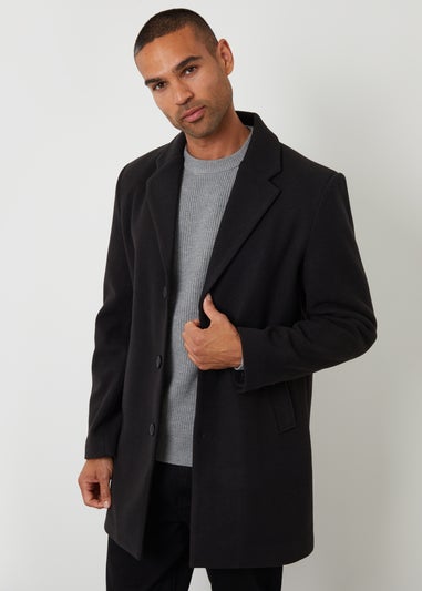 Threadbare Black Faux Wool Overcoat