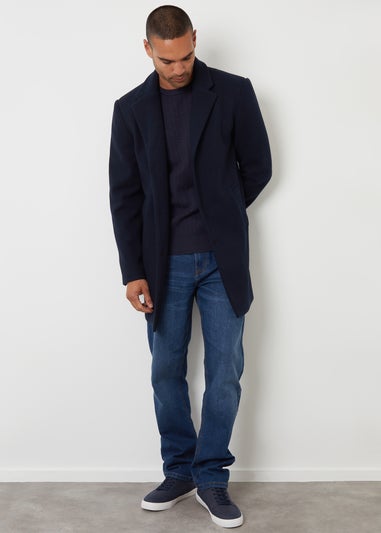 Threadbare Navy Faux Wool Overcoat