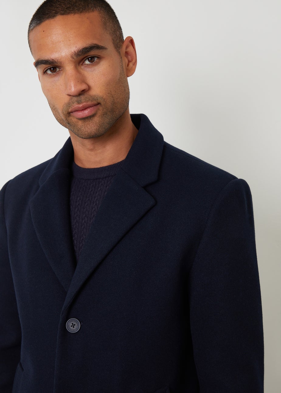 Threadbare Navy Faux Wool Overcoat