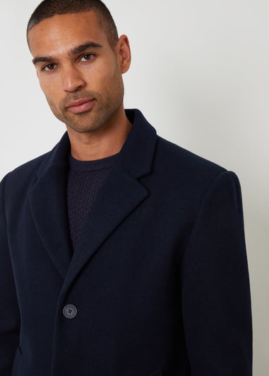 Threadbare Navy Faux Wool Overcoat