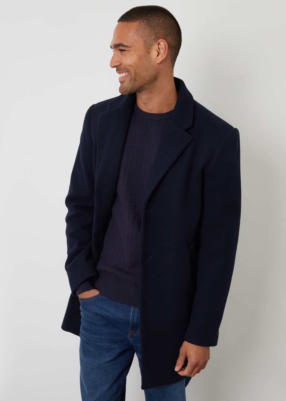 Threadbare Navy Faux Wool Overcoat
