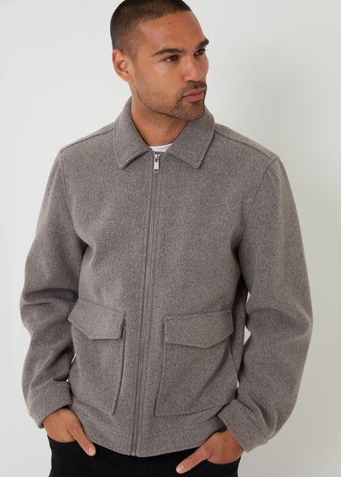 Threadbare Taupe Brushed Collared Lightweight Utility Jacket