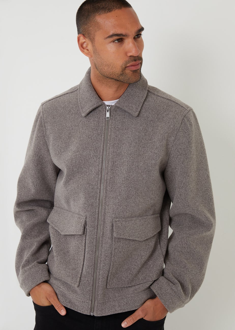Threadbare Taupe Brushed Collared Lightweight Utility Jacket