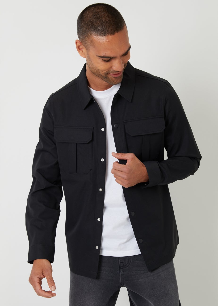 Threadbare Black Cargo Pocket Twill Shacket