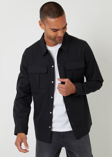Threadbare Black Cargo Pocket Twill Shacket