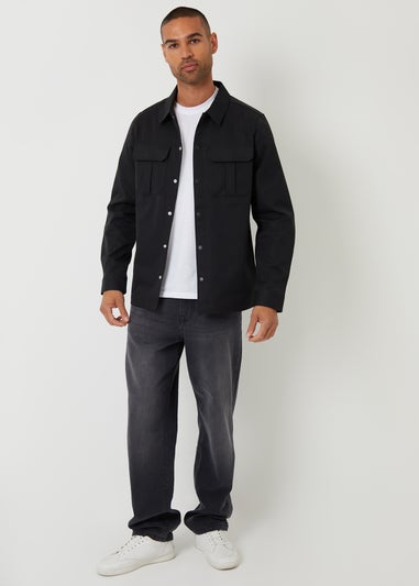 Threadbare Black Cargo Pocket Twill Shacket