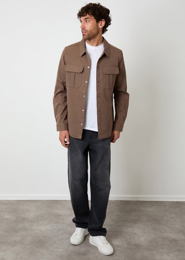 Threadbare Brown Cargo Pocket Twill Shacket