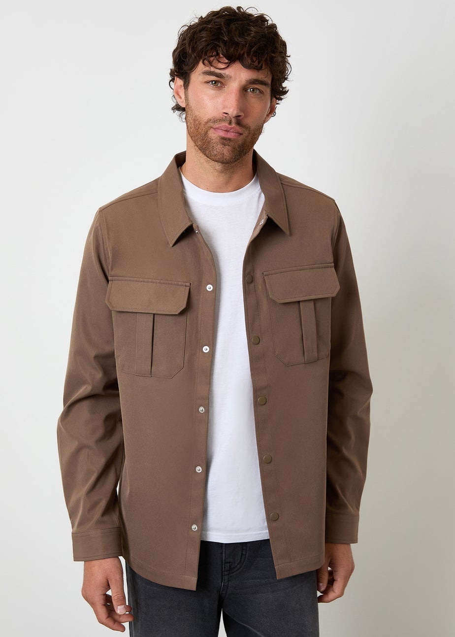 Threadbare Brown Cargo Pocket Twill Shacket