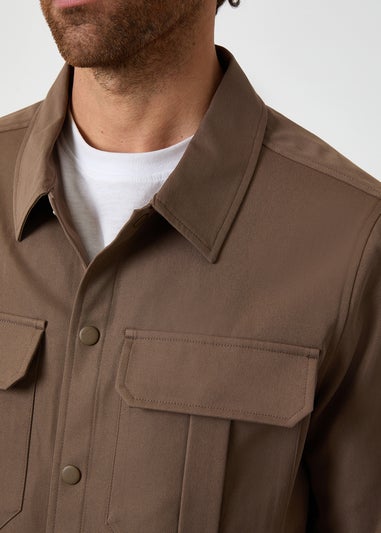 Threadbare Brown Cargo Pocket Twill Shacket