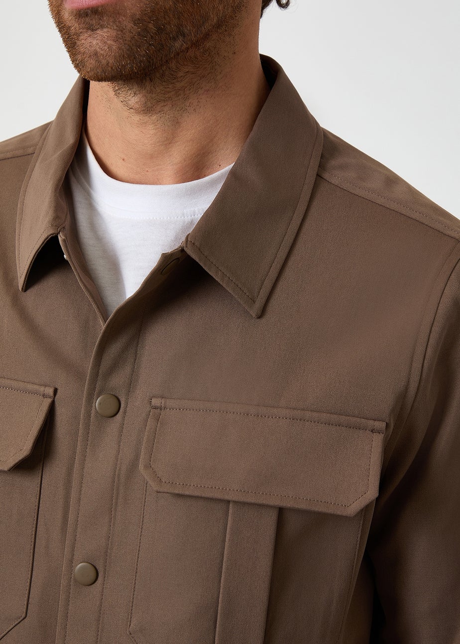 Threadbare Brown Cargo Pocket Twill Shacket