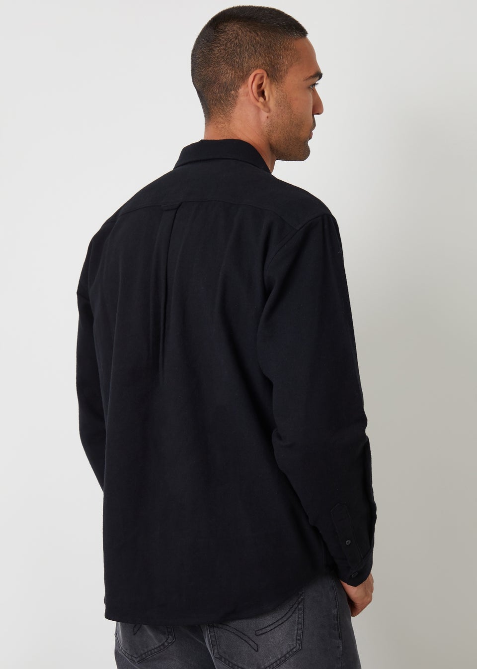 Threadbare Black Cotton Flannel Relaxed Fit Shirt