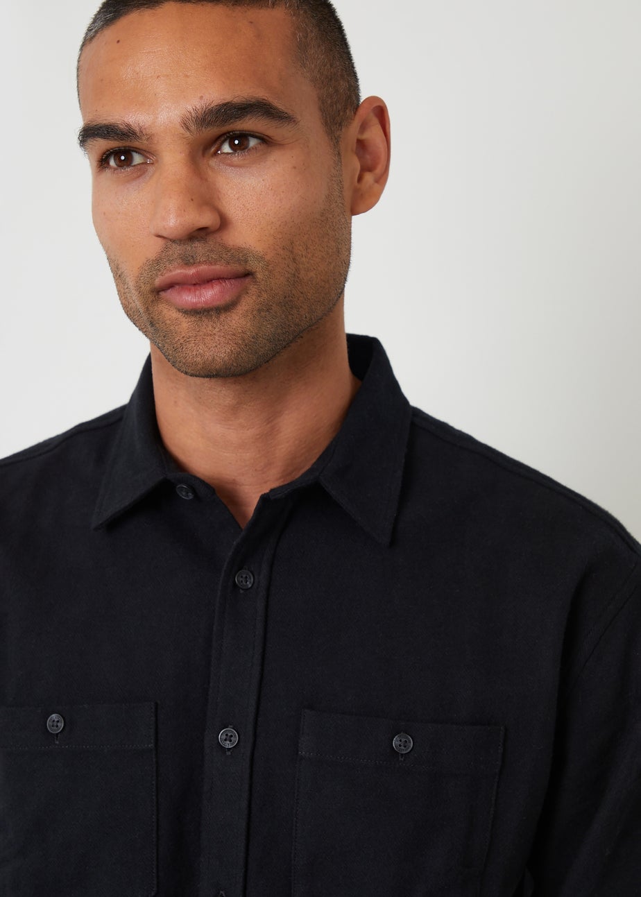 Threadbare Black Cotton Flannel Relaxed Fit Shirt
