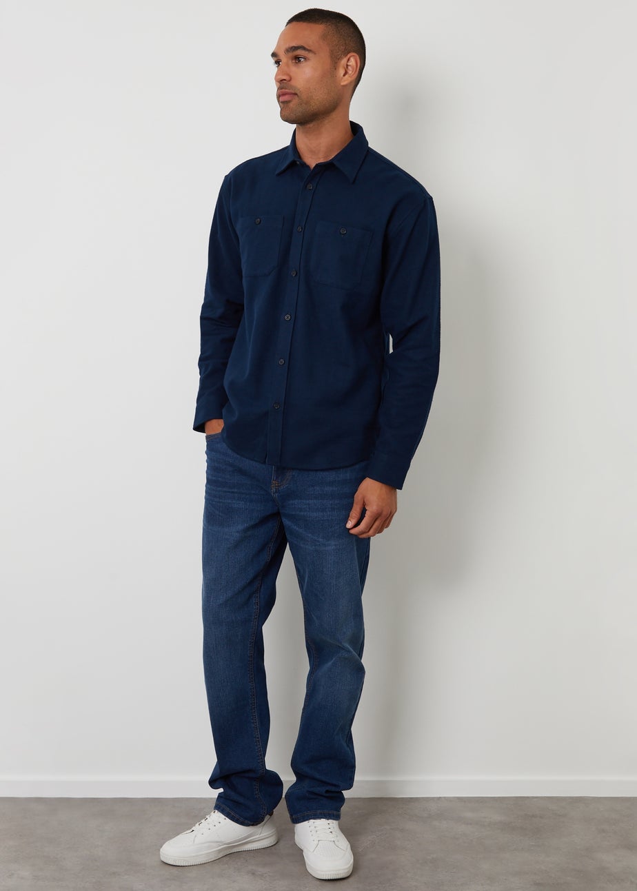 Threadbare Navy Cotton Flannel Relaxed Fit Shirt