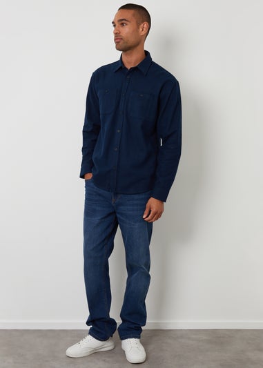 Threadbare Navy Cotton Flannel Relaxed Fit Shirt