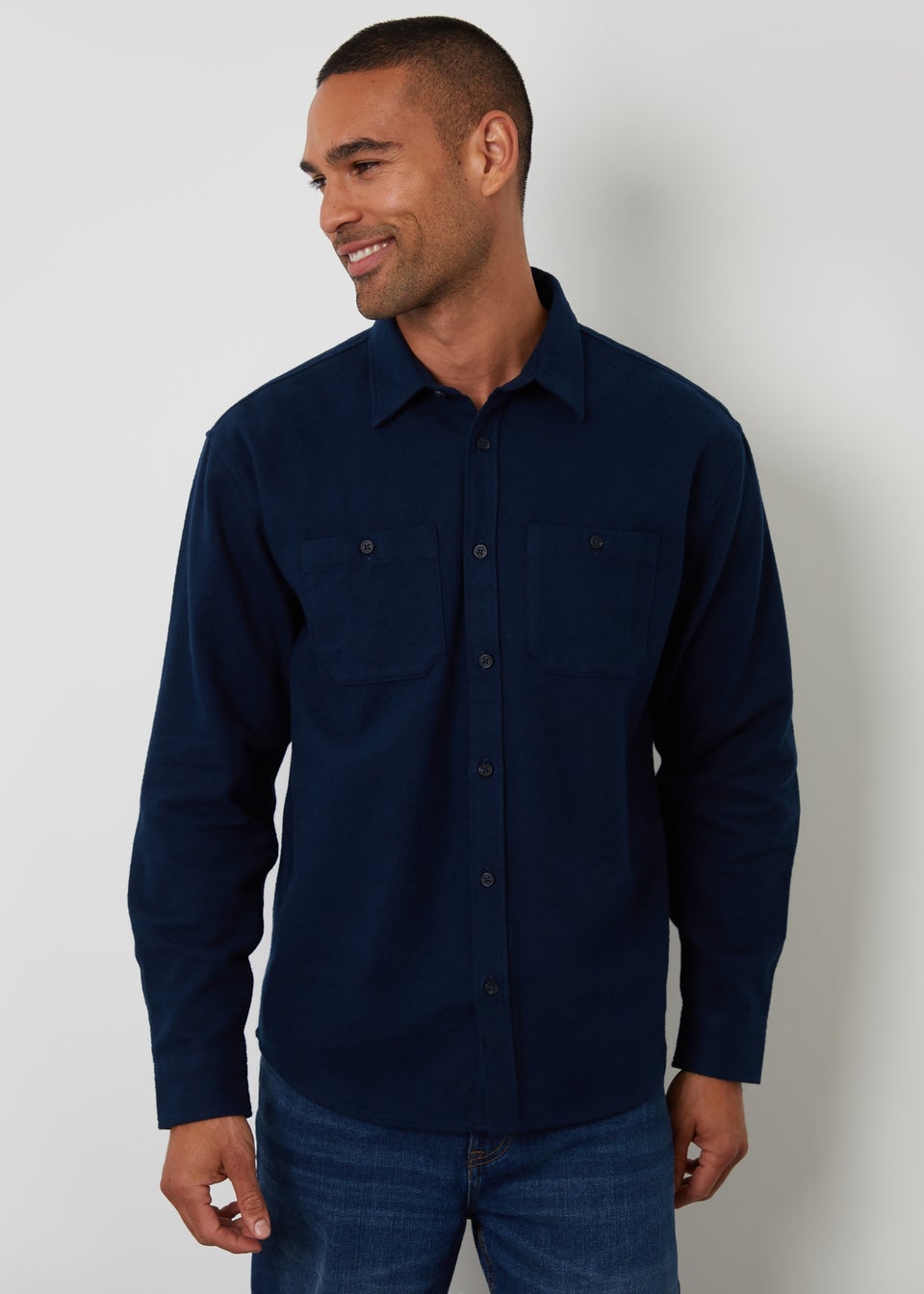 Threadbare Navy Cotton Flannel Relaxed Fit Shirt