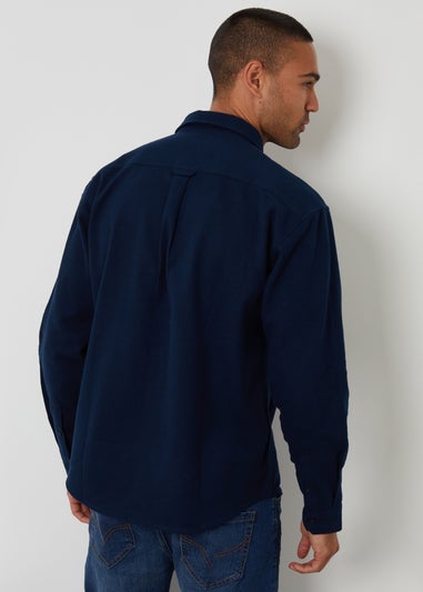 Threadbare Navy Cotton Flannel Relaxed Fit Shirt