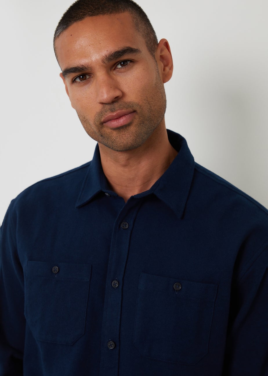 Threadbare Navy Cotton Flannel Relaxed Fit Shirt