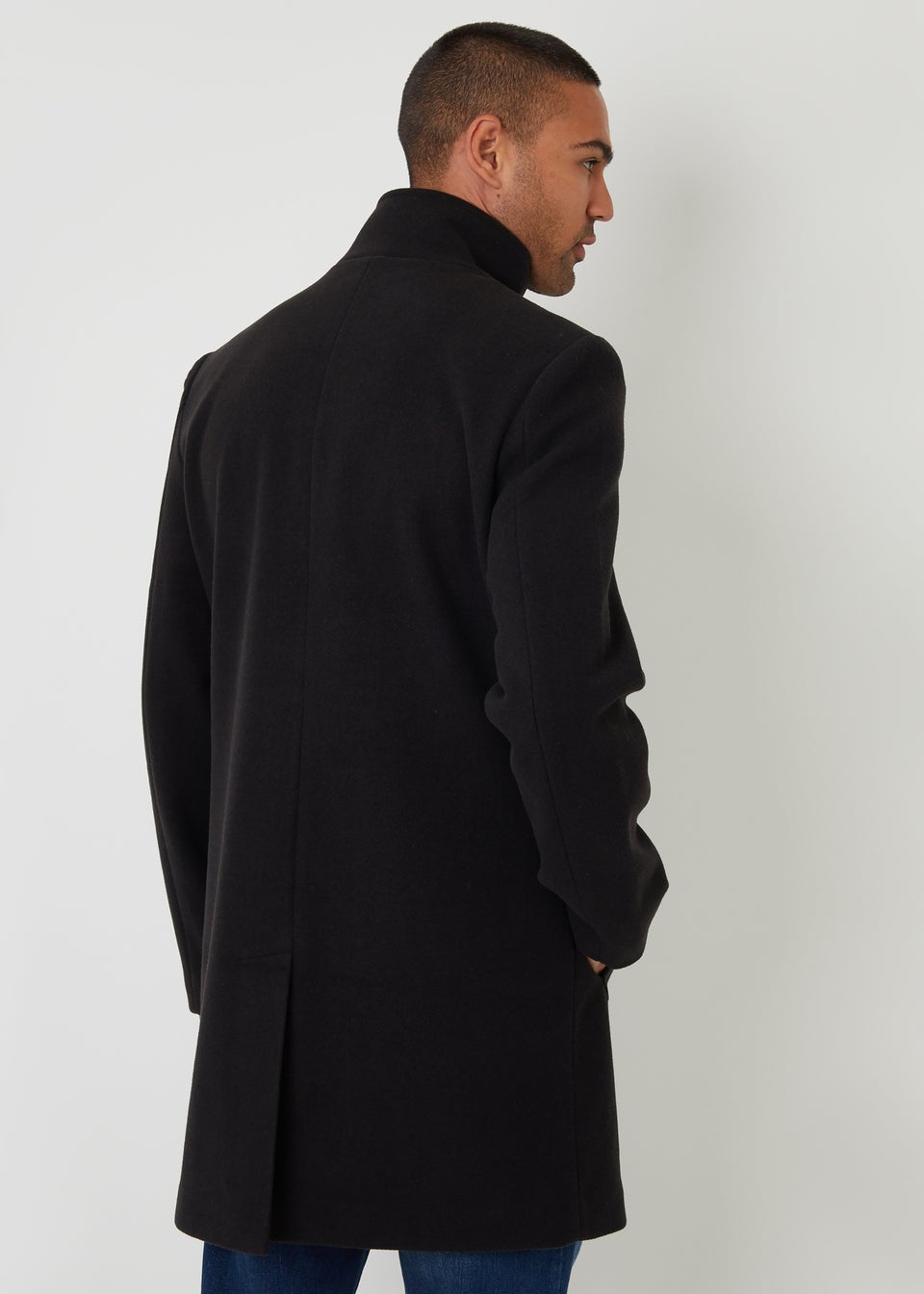 Threadbare Black Faux Wool Mock Layer Longline Utility Coat