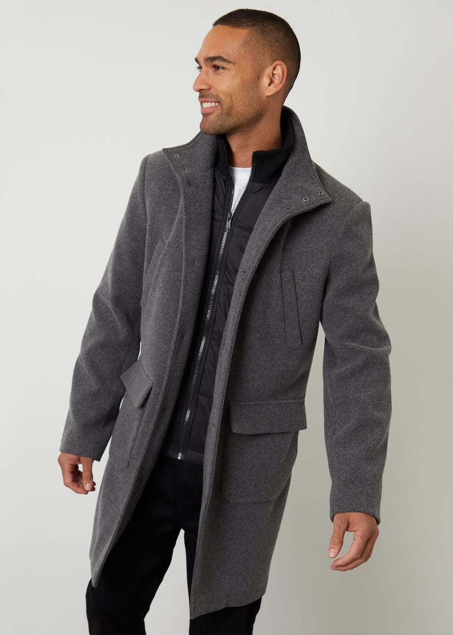 Threadbare Charcoal Faux Wool Mock Layer Longline Utility Coat
