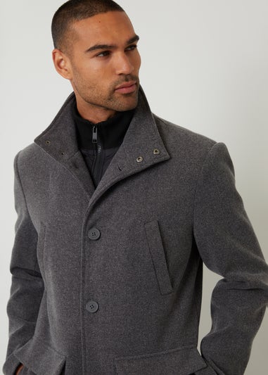 Threadbare Charcoal Faux Wool Mock Layer Longline Utility Coat
